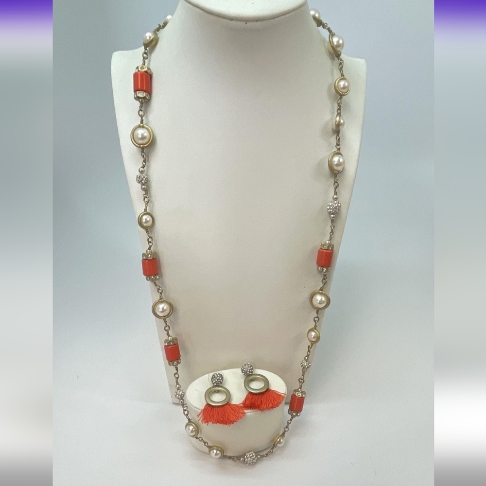 J. Crew Gold and Orange Necklace Set New